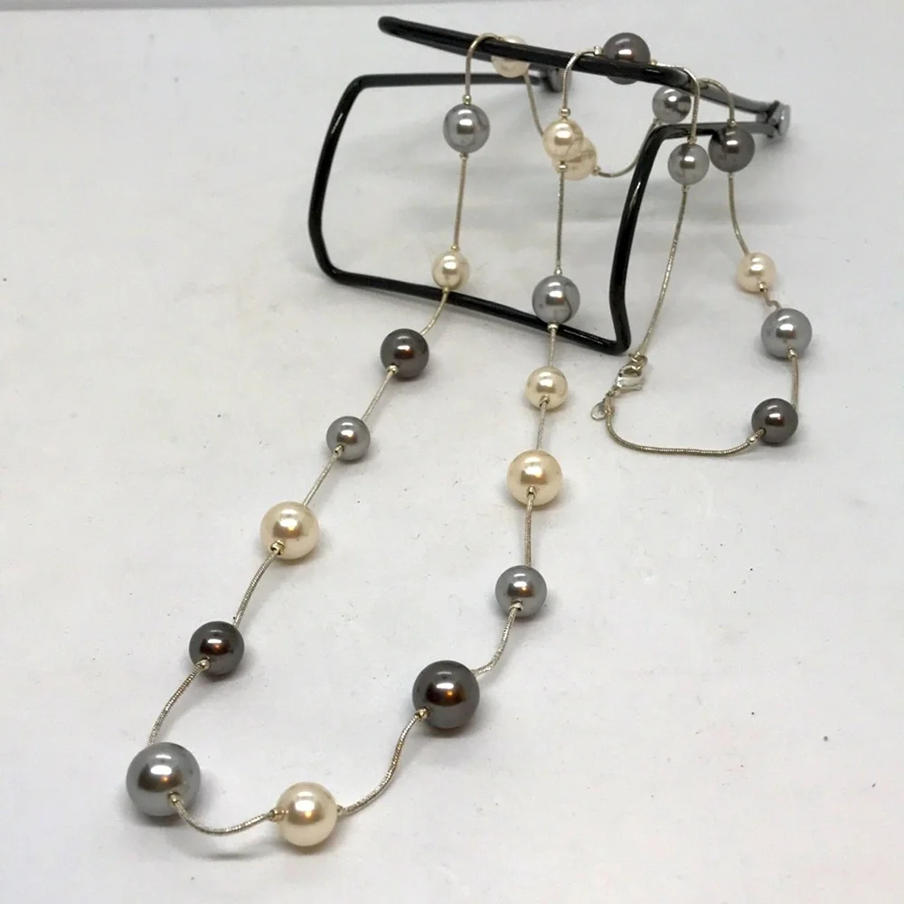 Long Fashion Necklace with Large Faux Pearl Beads, 36” Length - Picture 2 of 3